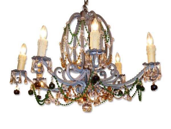 Chandeliers - Antique French Art Nouveau Multi Colored 8 Arm Crystal Chandelier
