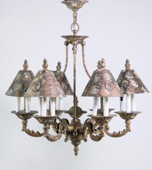 Chandeliers - Antique Tudor 18 Light Bronze Shaded Chandelier