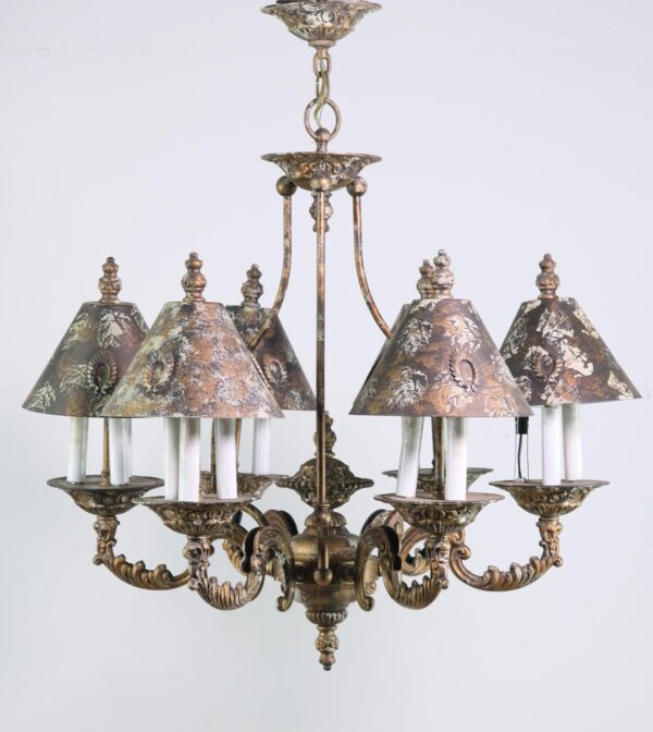 Chandeliers - Antique Tudor 18 Light Bronze Shaded Chandelier