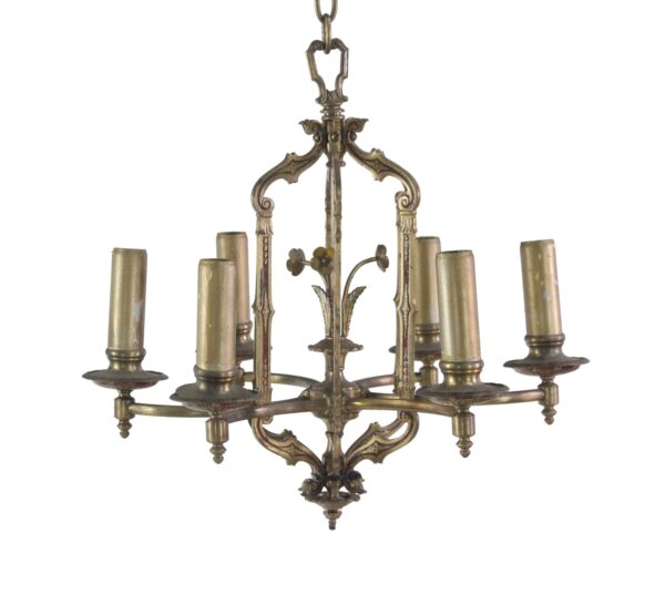 Chandeliers - Antique Tudor Cast Bronze Chandelier with Hand Painted Details