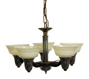 Chandeliers - Art Deco 5 Arm Slip Shade Chrome Chandelier