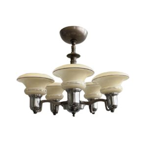 Chandeliers - Art Deco Copper Finished 5 Arm Shaded Chandelier