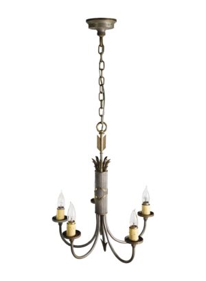 Chandeliers - Art Nouveau 5 Arm Nickel Plated Brass & Steel Chandelier