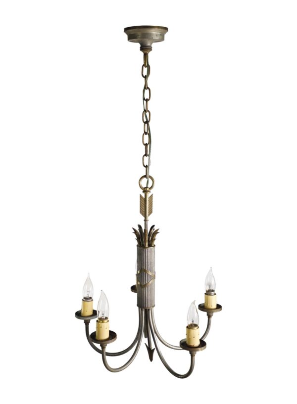 Chandeliers - Art Nouveau 5 Arm Nickel Plated Brass & Steel Chandelier