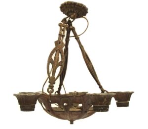 Chandeliers - Arts & Crafts 5 Arm Cast Bronze Chandelier