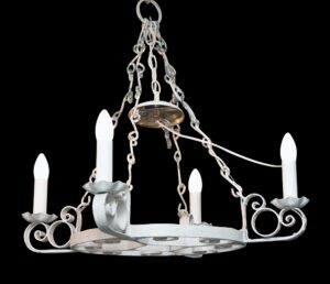 Chandeliers - Arts & Crafts White Wrought Iron 4 Arm Chandelier