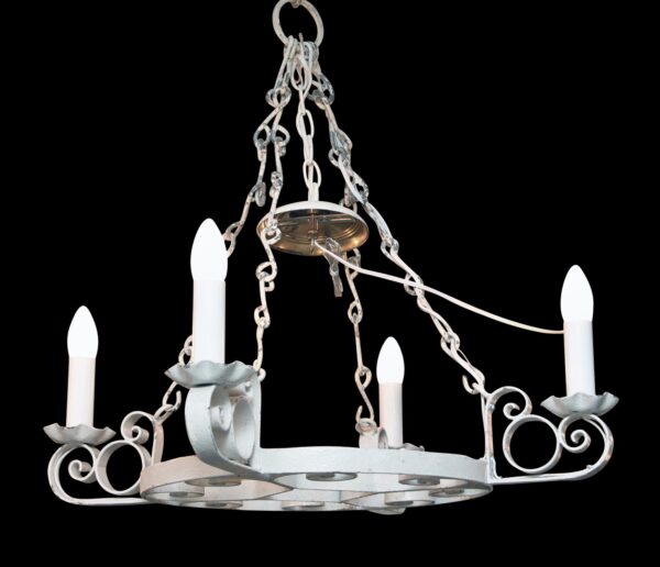 Chandeliers - Arts & Crafts White Wrought Iron 4 Arm Chandelier
