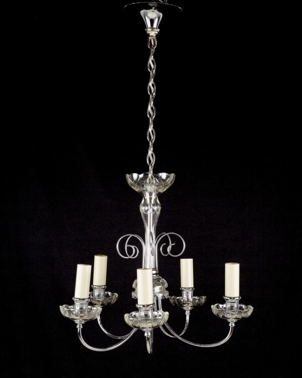 Chandeliers - Traditional 5 Arm Nickeled Steel Frame Clear Glass Chandelier