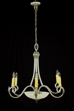 Chandeliers - Traditional Silver Painted Wrought Iron 6 Arm Chandelier