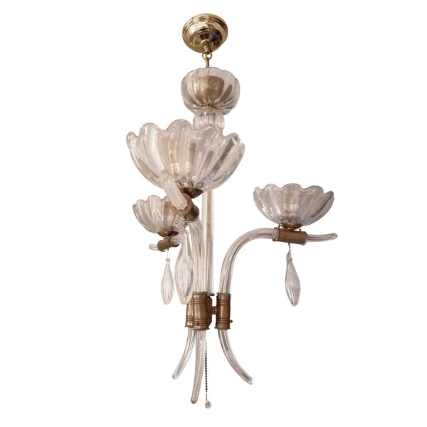 Chandeliers - Vintage 3 Arm Murano Crystal Baubles & Down Horns Pendant Light