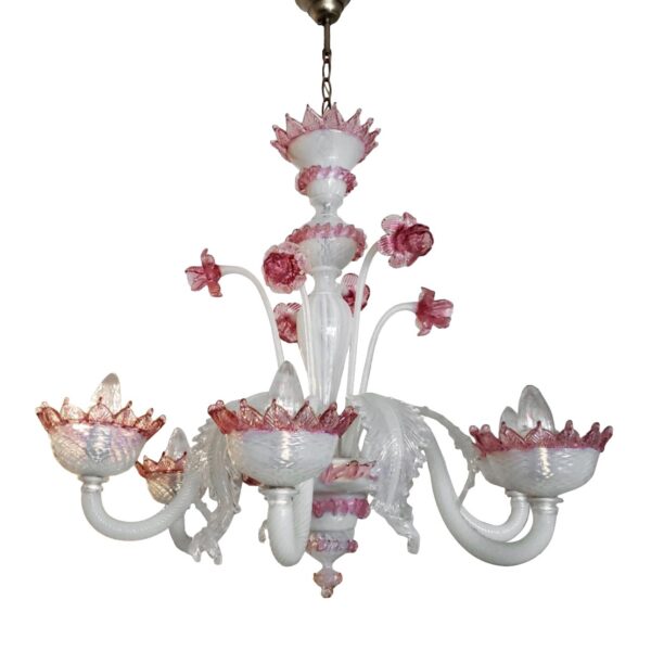 MURANO ITALY金彩 ピンクレースライン ピッチャー 花瓶 Murano Chandelier - 53 petals - Pink - Cherry Vintage Interior