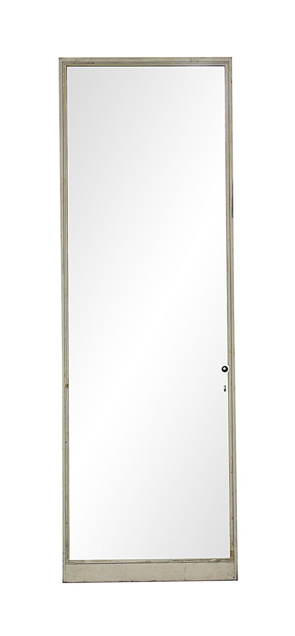 Tall mirrored closet door with a wood back and two outlined panels, shown front view.