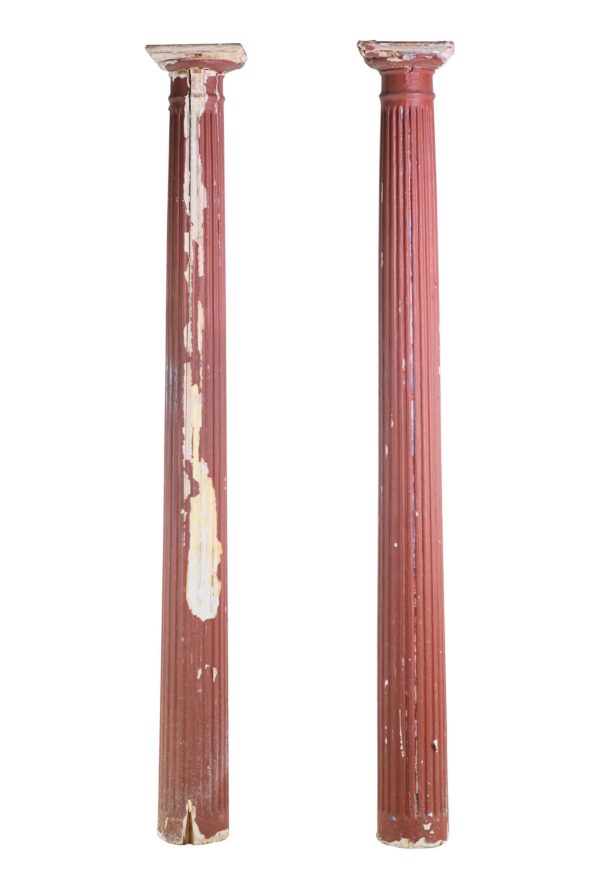 Columns & Pilasters - Pair of 7 ft Reclaimed Painted Pine Columns without Bases