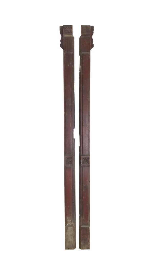 Columns & Pilasters - Pair of 8 ft Carved Wooden Pilasters with Original Finish