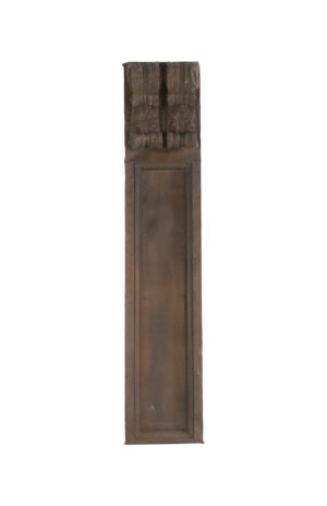 Copper pilaster with two carved corbels and a tall recessed panel, shown full length with visible bends and a small hole.