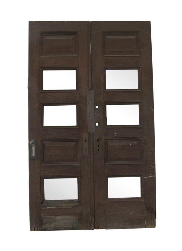 Commercial Doors - Antique 5 Panel Oak Double Doors 88.25 x 53