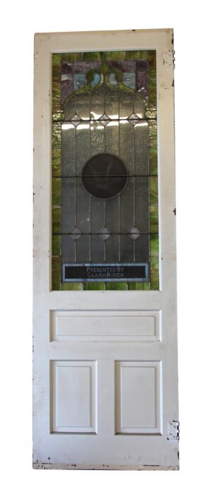 Commercial Doors - Reclaimed 1800s Stained Glass Pine Door 106.5 x 34.75
