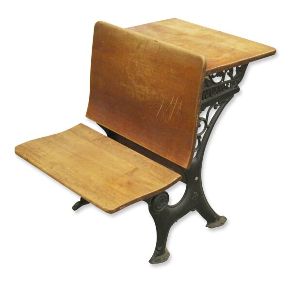 Commercial Furniture - Antique Wood & Iron Childrens School Row Seat & Desk Combo