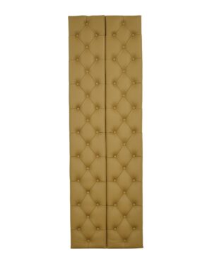 Pair of tan faux leather wall panels with a diamond-tufted padded design, shown side by side as a tall pair.