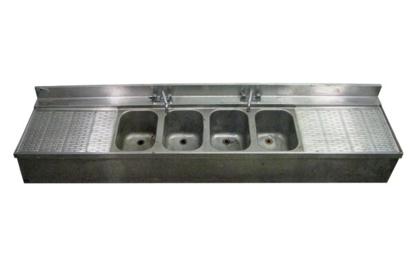 Commercial Furniture - Reclaimed 8 ft Four Bay Stainless Steel Bar Sink