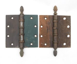 Door Hinges - Pair of Vintage 5 x 5 Acorn Black Cast Iron Door Hinges