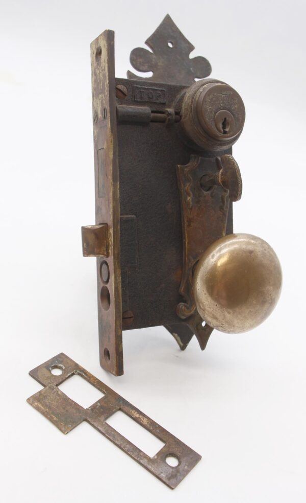 Door Knob Sets - Antique Gothic Brass Entry Door Knob Lock Set