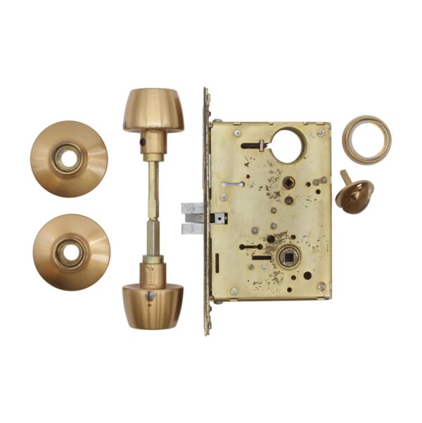 Door Knob Sets - Mid Century Arrow Lock Corp. Satin Brass Entry Door Knob Set