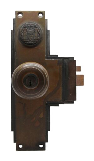 Door Knob Sets - Philadelphia Civic Center Art Deco Bronze Monolock Door Knob Set