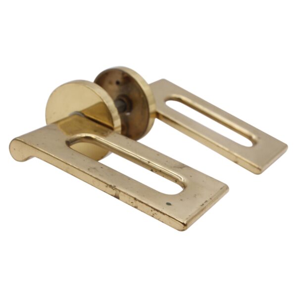 Door Knob Sets - Vintage Italian Modern Brass Rectangle Door Handle Set