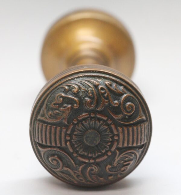 Door Knobs - Pair of Antique 1890s Bronze Penn Portulaca Passage Door Knobs