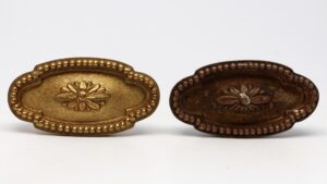 Door Knobs - Pair of Beaded Floral Cast Brass Oval Door Knobs