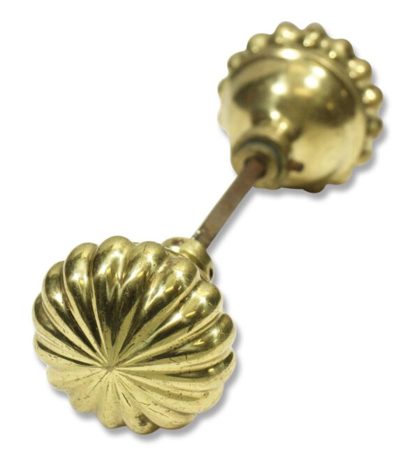 Door Knobs - Vintage Polished Brass Fluted Entry Door Knobs
