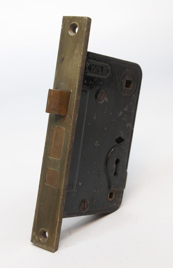 Door Locks - Vintage Cast Iron Yale Privacy Mortise Lock with Brass Faceplate