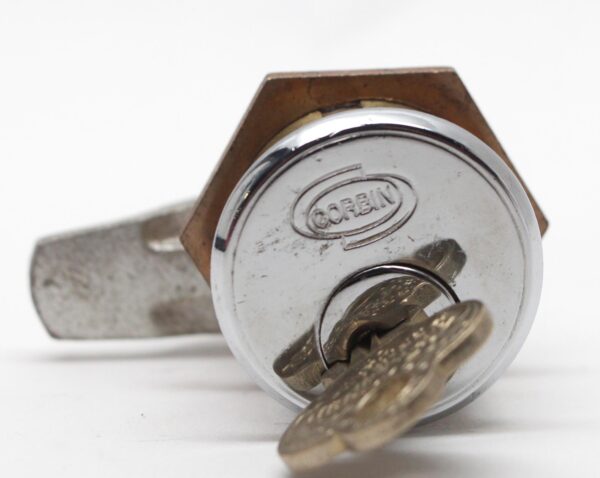 Door Locks - Vintage Chrome Plated Brass 1.75 in. Corbin Cylinder Lock with Key