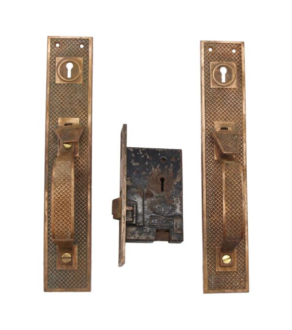 Door Pulls - Antique 12.25 in. Bronze Russell & Erwin Lock & Door Pull Set