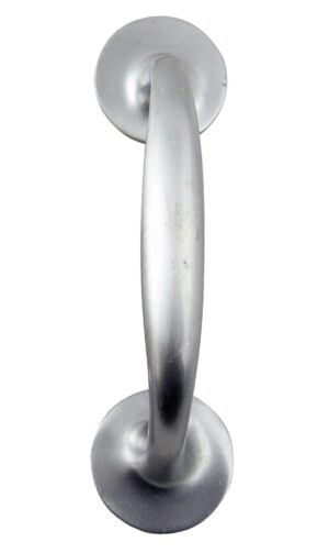 Brushed nickel passage door pull handle shown vertically in a front view.
