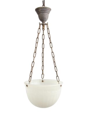 Down Lights - 1920s Milk Glass Dish with Greek Key Detail Pendant Light