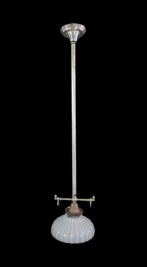 Down Lights - 19th Century Silvered Brass & Milk Glass Converted Gas Pendant Light