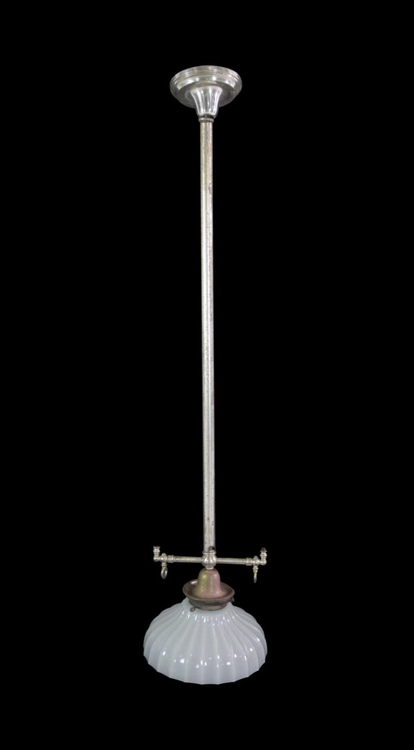 Down Lights - 19th Century Silvered Brass & Milk Glass Converted Gas Pendant Light