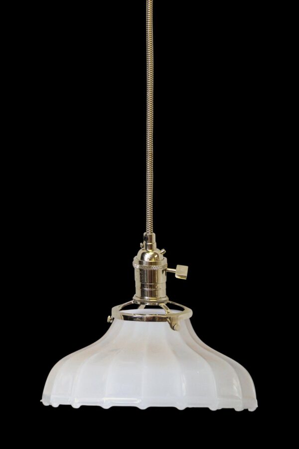 Down Lights - Custom 1920s White 7.25 in. Milk Glass Pendant Light Down Lights - Custom 1920s White 7.25 in. Milk Glass Pendant Light