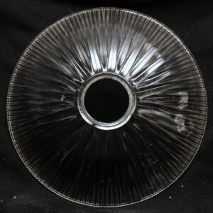 Clear ribbed glass pendant globe with a central opening, shown from above.