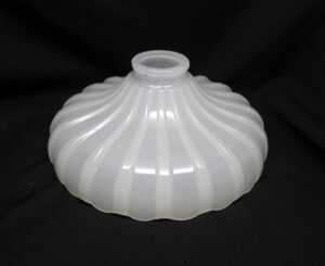 White milk glass pendant shade with a fluted profile and centered opening, shown from below.