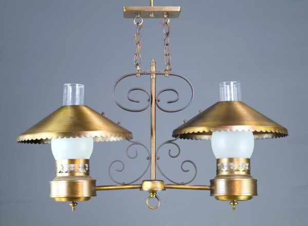 Down Lights - Traditional Frosted Double Shaded Glass & Brass Oil Lamp Pendant Light