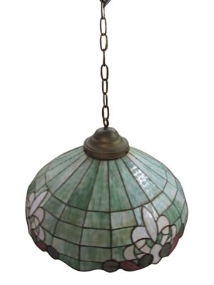 Down Lights - Vintage 24 in. Green Stained Glass Down Pendant Light