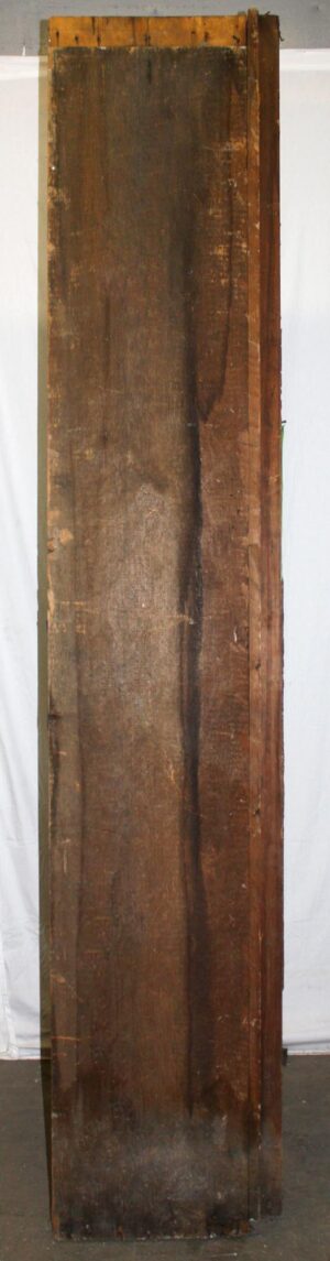 Tall wooden side panel entry door with two panels and a dark wood tone.