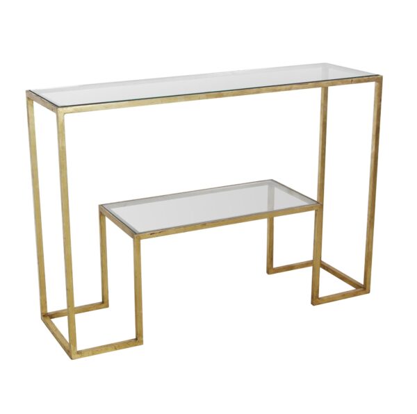 Entry Way - European Jean Royere French Gilded Steel & Glass 2 Tier Console Table