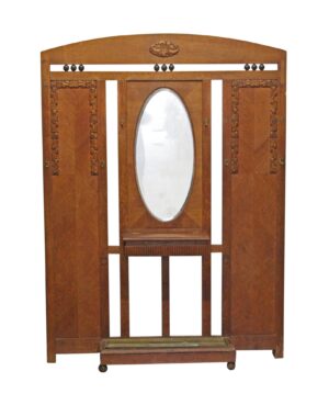 Entry Way - Oak Art Deco Hall Tree with Beveled Mirror
