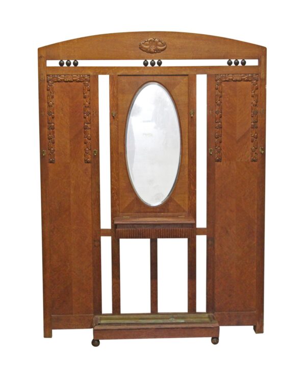Entry Way - Oak Art Deco Hall Tree with Beveled Mirror