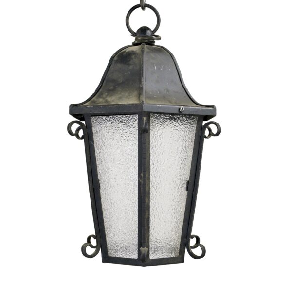 Exterior Lighting - Antique Traditional Steel Black Pebbled Glass Hanging Outdoor Lantern Light
