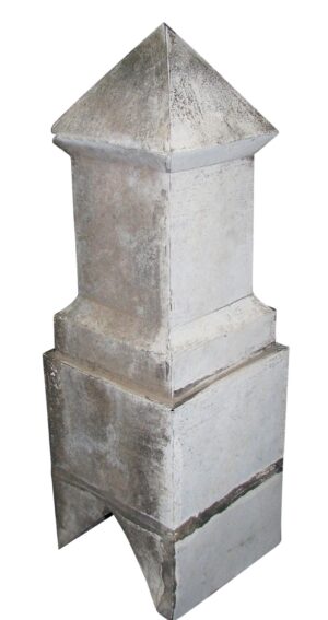 Galvanized steel roof finial with a pointed top and stepped base, shown in a front view.